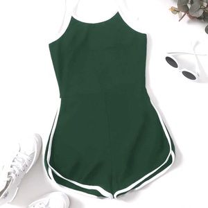 Green One piece sporty romper.